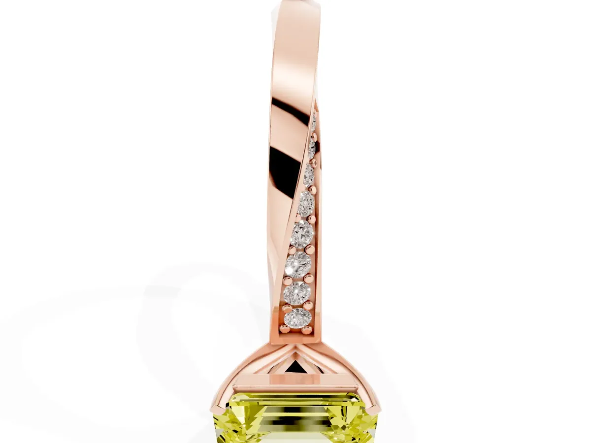 Fancy Yellow Emerald Cut Diamond Engagement Ring with Side Stone Accents and Four-Prong Setting Rose gold