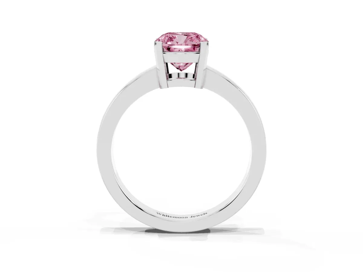 Fancy Pink Cushion Cut Cut Solitaire Ring with Four-Prong Setting and Classic Band Silver