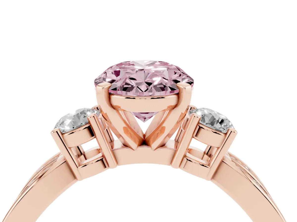 Fancy Pink Three-Stone Oval Cut Cut Diamond Twist Band with Prong Setting Rose gold