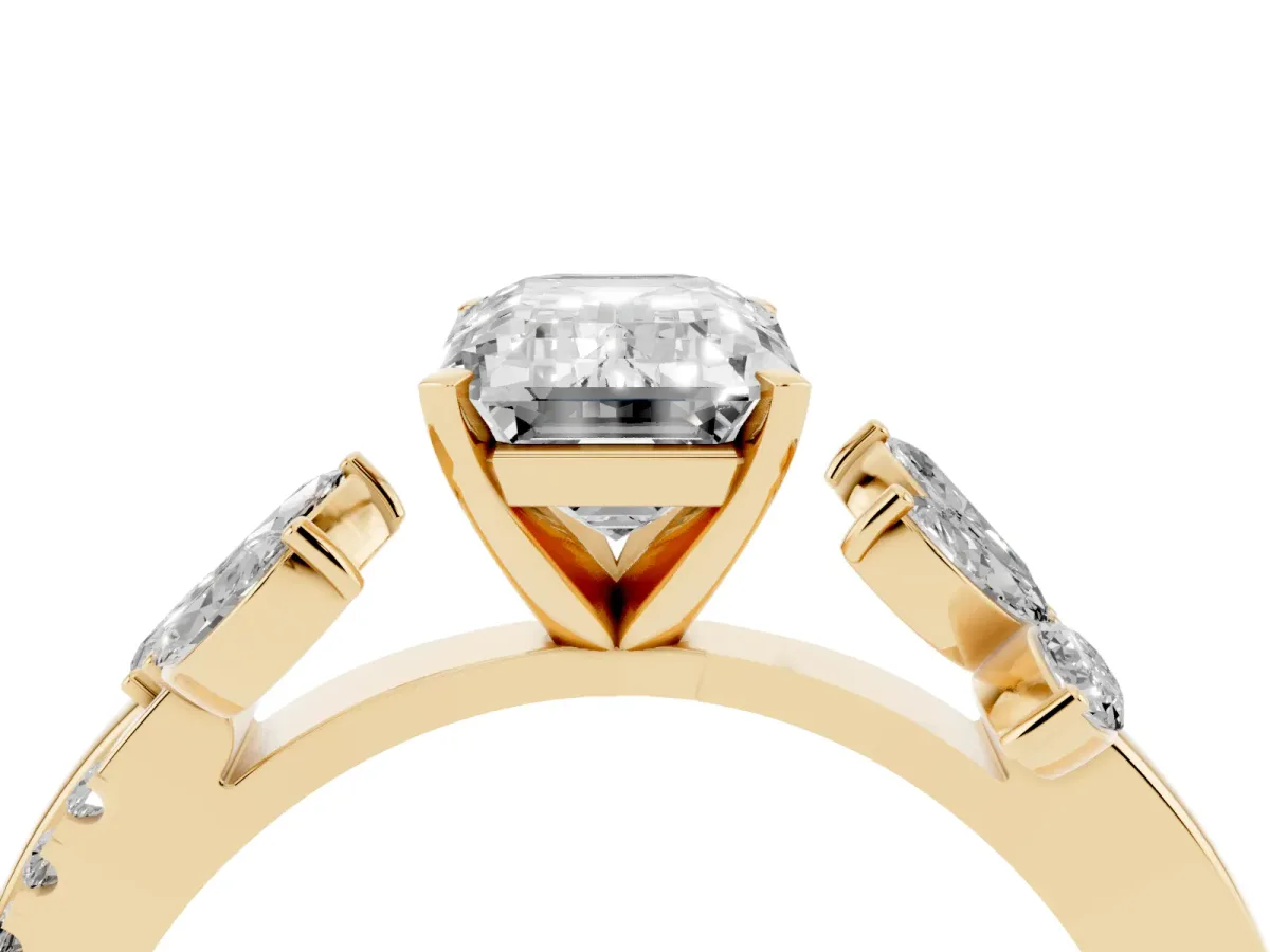 Emerald Cut Diamond Floral Vine Solitaire Engagement Ring Yellow gold