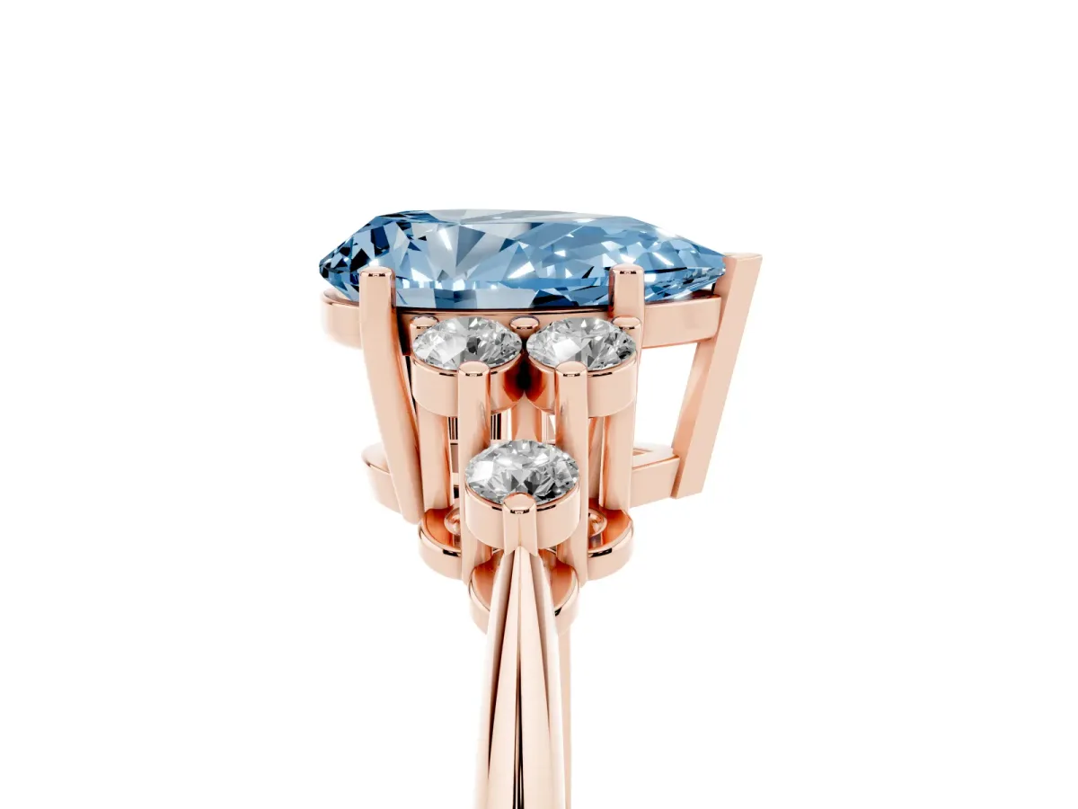Fancy Blue Pear Cut Cut Diamond Cluster Ring with Solitaire Band and Four-Prong Setting Rose gold