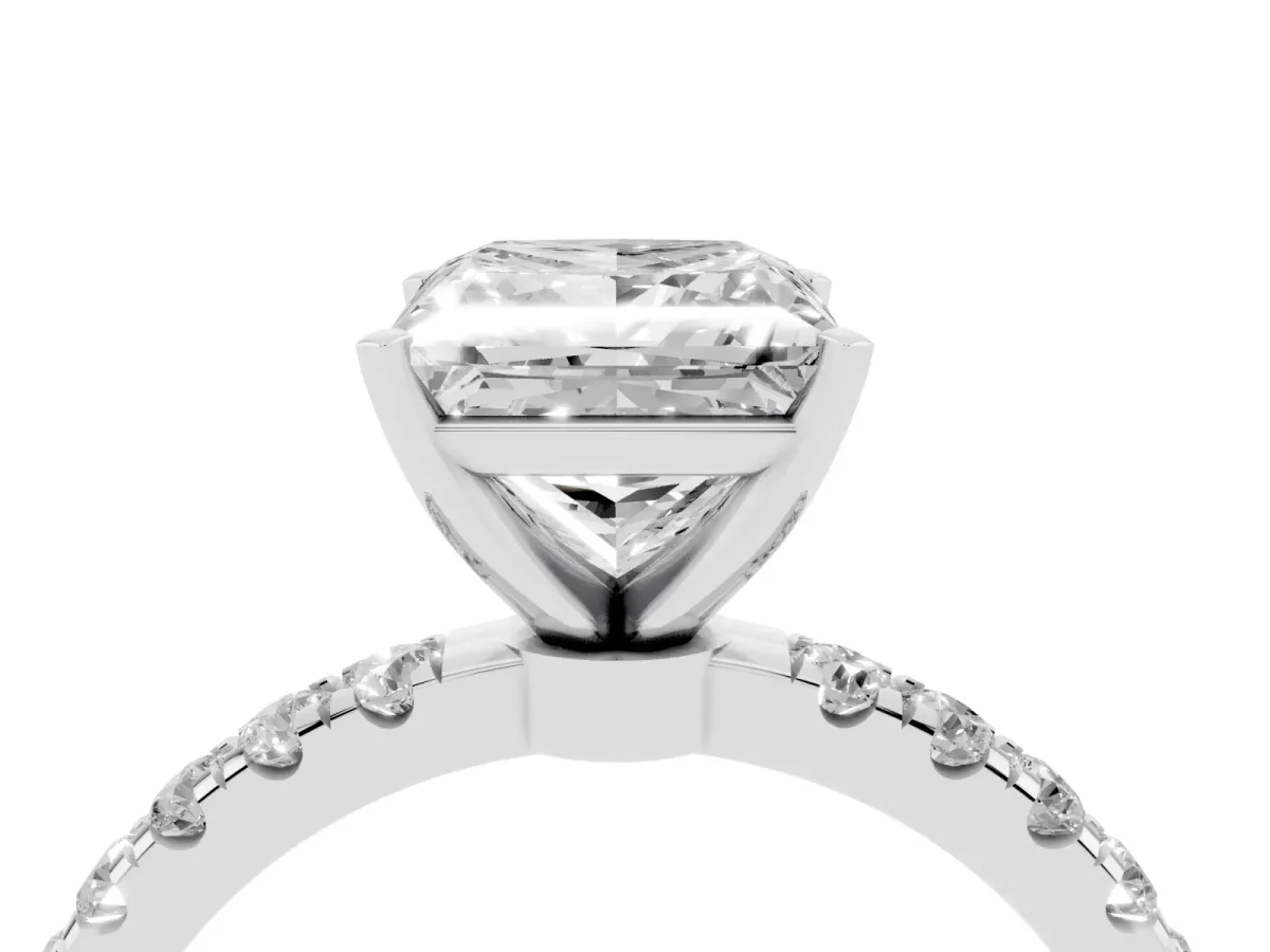 Princess Cut Diamond Solitaire Ring with Pavé Accents and Four-Prong Setting Silver