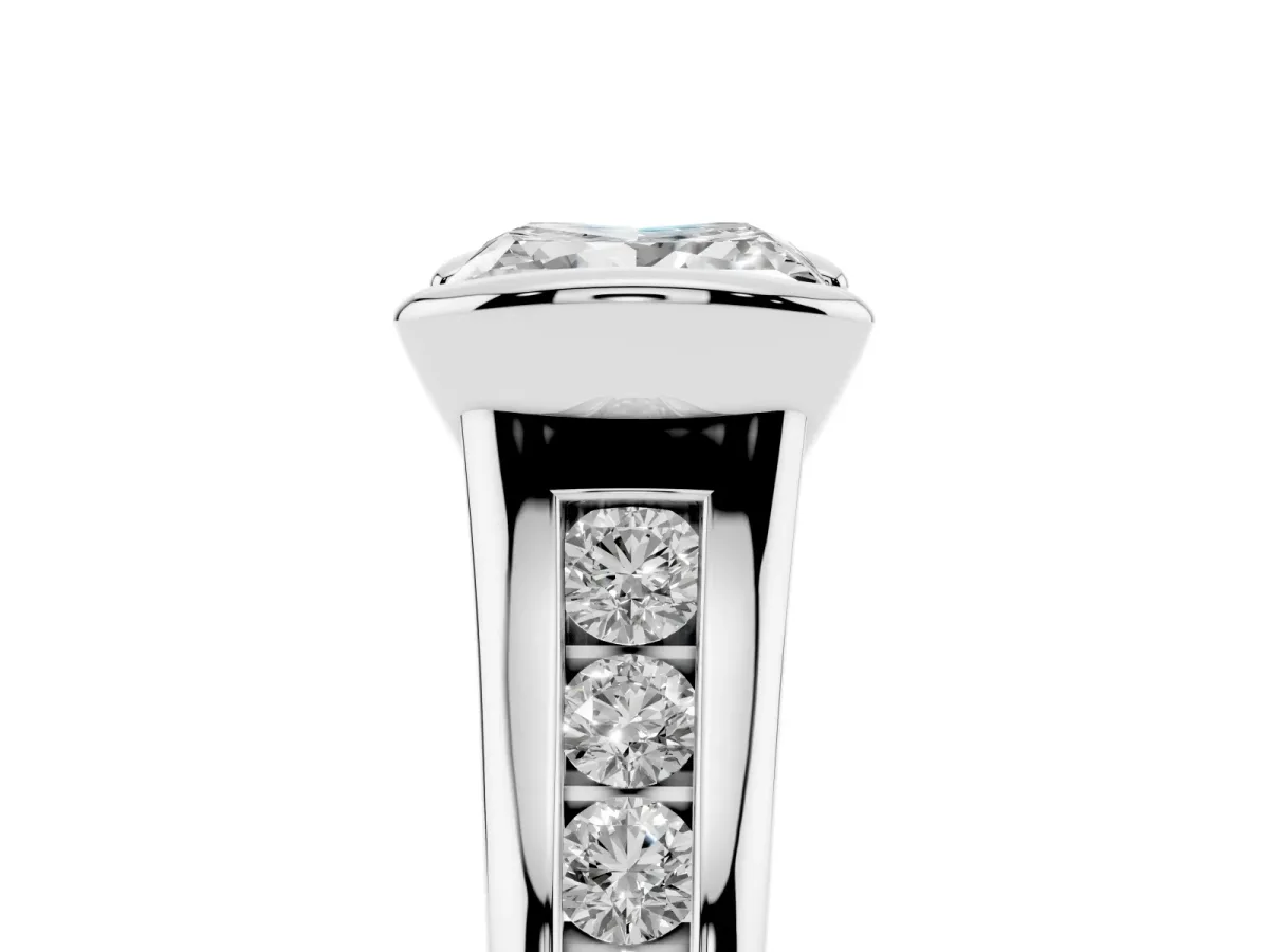 Princess Cut Solitaire Bezel-Set Diamond Ring with Channel-Set Band Platinum