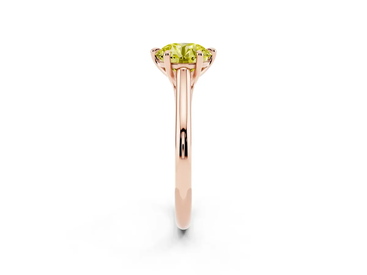 Fancy Yellow Round Cut Solitaire Engagement Ring with Six-Prong Setting and Classic Band Rose gold