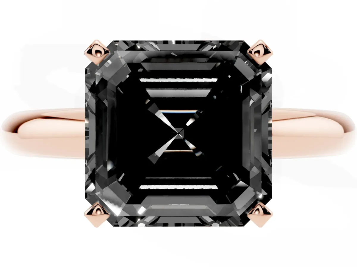 Fancy Black Asscher Cut Diamond Solitaire Engagement Ring with Round Band and Four-Prong Setting Rose gold