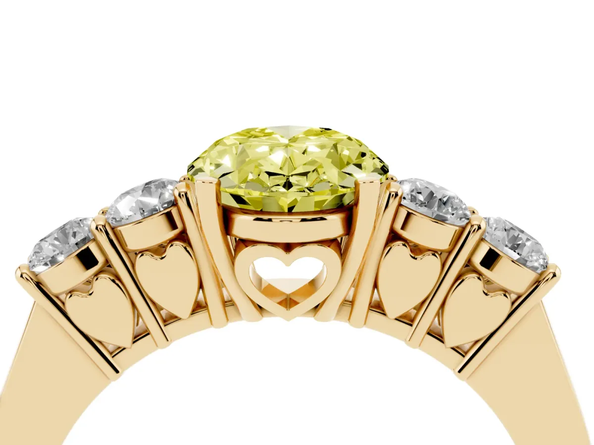 Fancy Yellow Oval Cut Cut Diamond Five-Stone Prong Set White Gold Ring Yellow gold