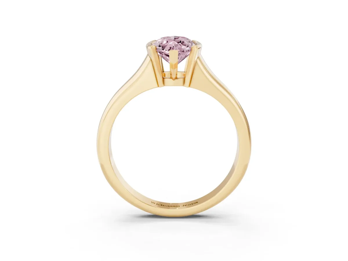 Fancy Pink Marquise Cut Solitaire Tension Set Diamond Ring with Split Shank Band Yellow gold
