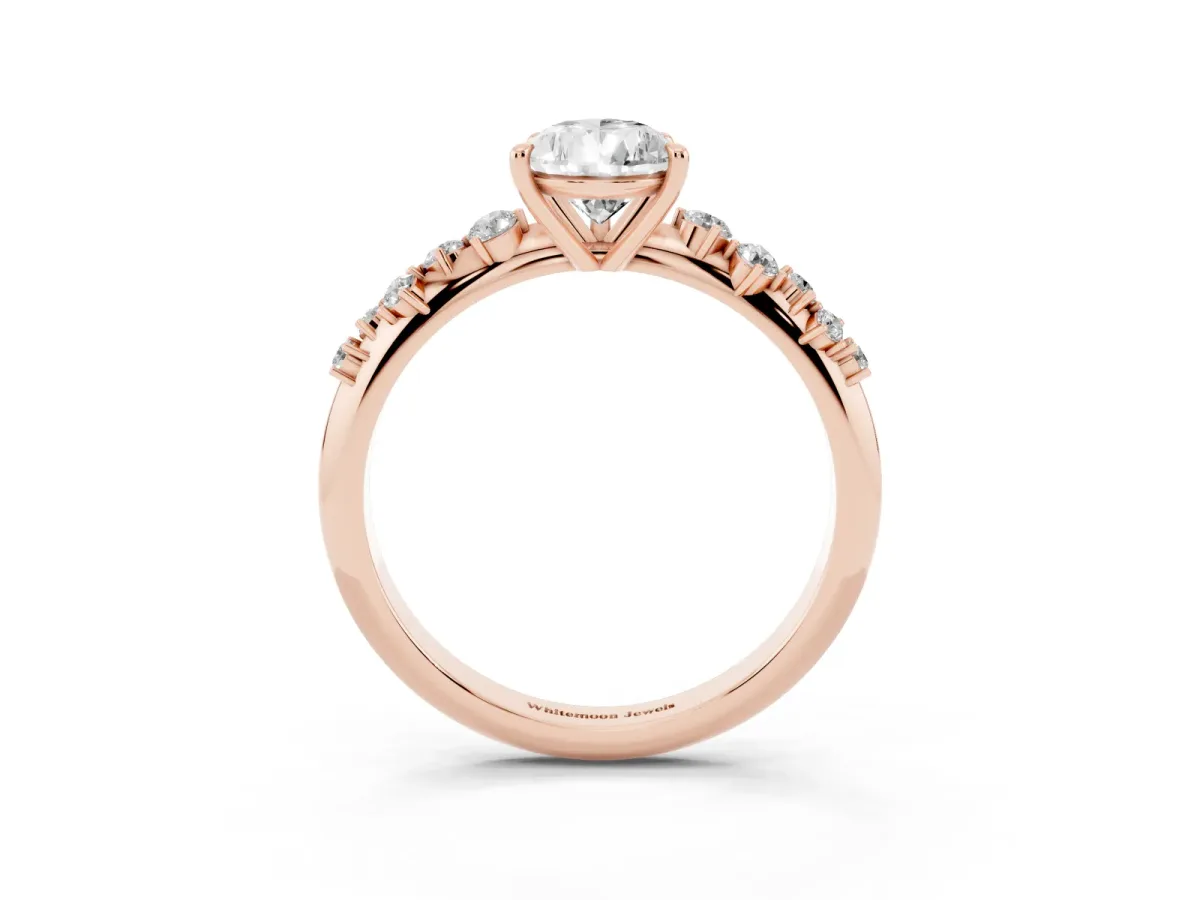 Pear Cut Diamond Cluster Side Stone Solitaire Ring with Prong Setting Rose gold