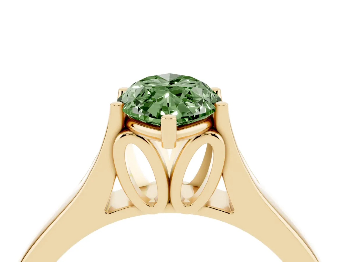 Fancy Green Marquise Cut Solitaire Diamond Ring with Cathedral Band and Four-Prong Setting Yellow gold