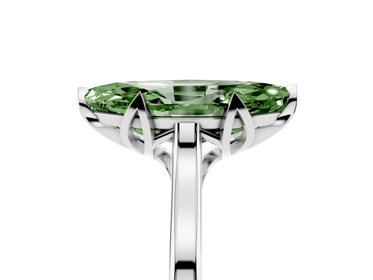 Fancy Green Marquise Cut Diamond Solitaire Ring with Flower Prong Setting and Classic Band Silver