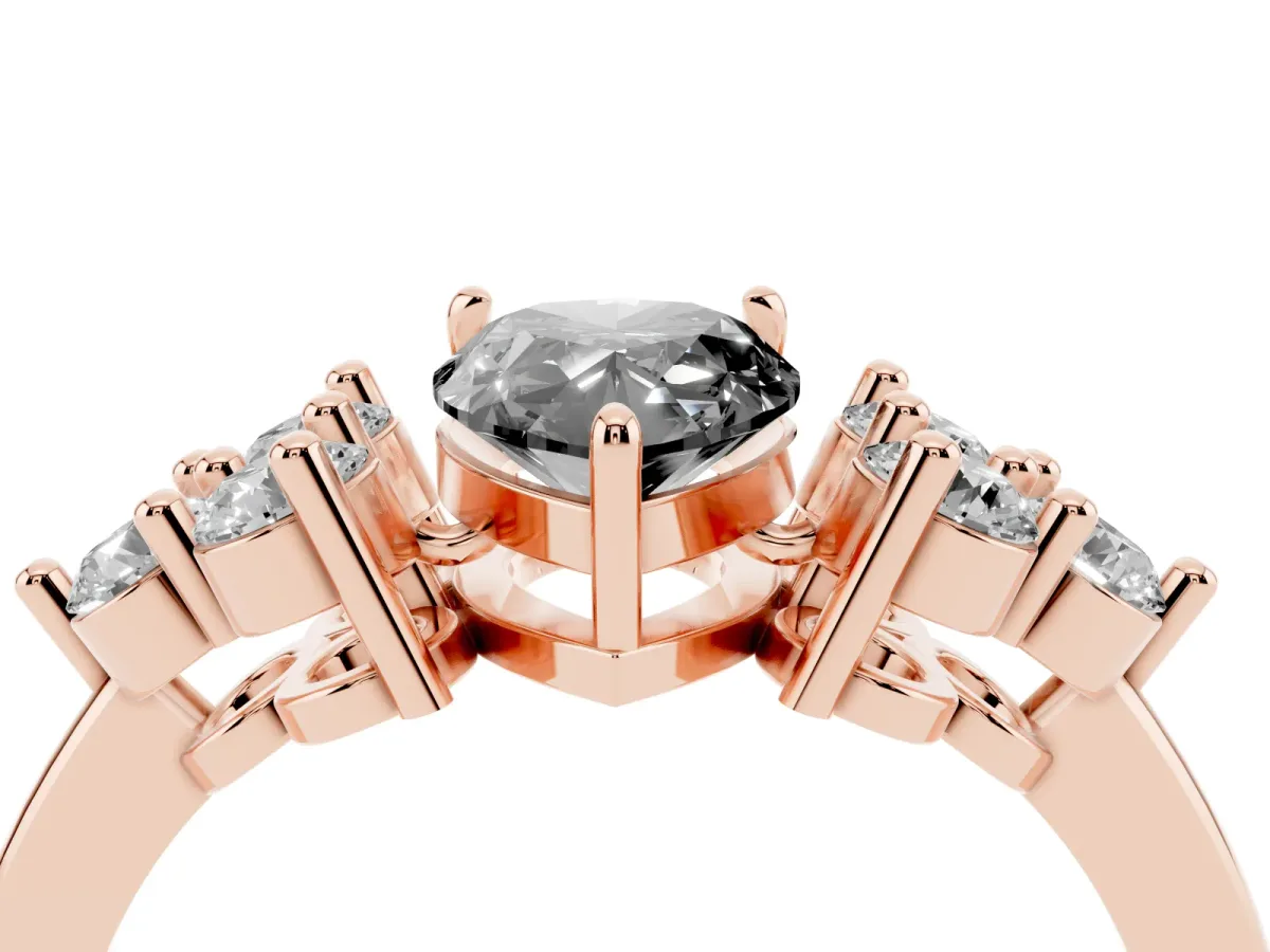 Fancy Black Pear Cut Brilliant Diamond Cluster Accent Solitaire Ring with Prong Setting Rose gold