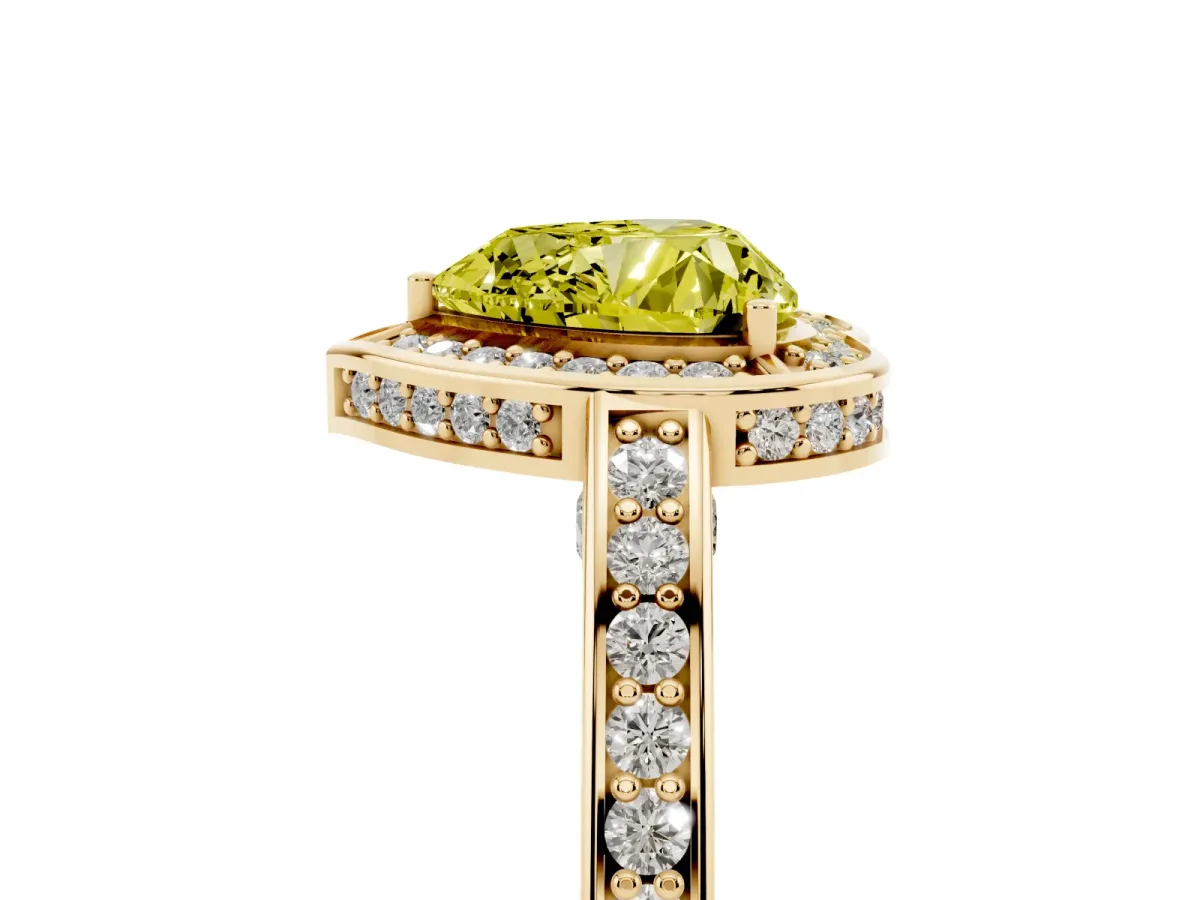 Fancy Yellow Heart Cut Cut Halo Pave Split Shank Prong Setting Ring Yellow gold
