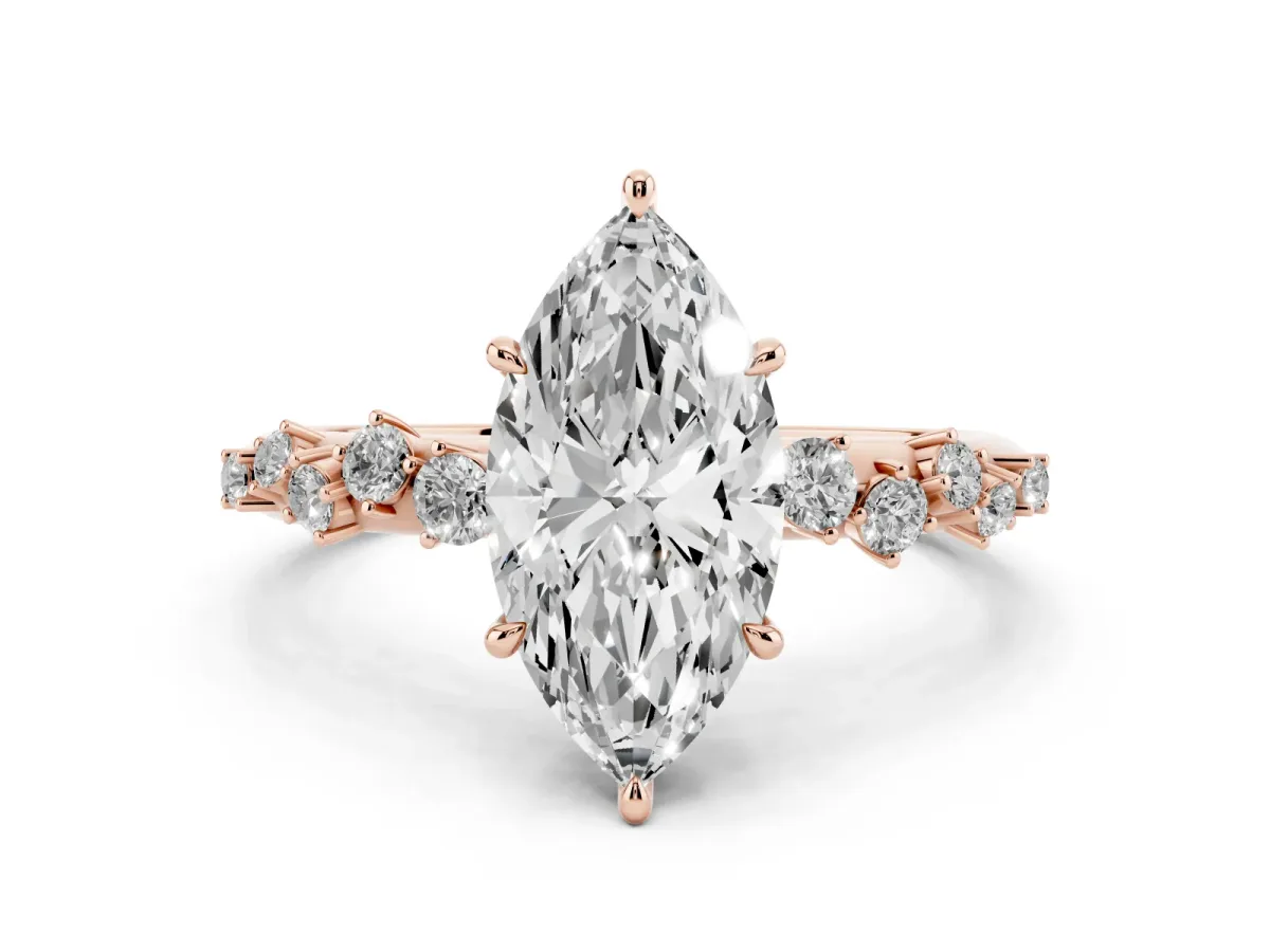 Marquise Cut Diamond Cluster Side Stone Solitaire Ring with Prong Setting Rose gold