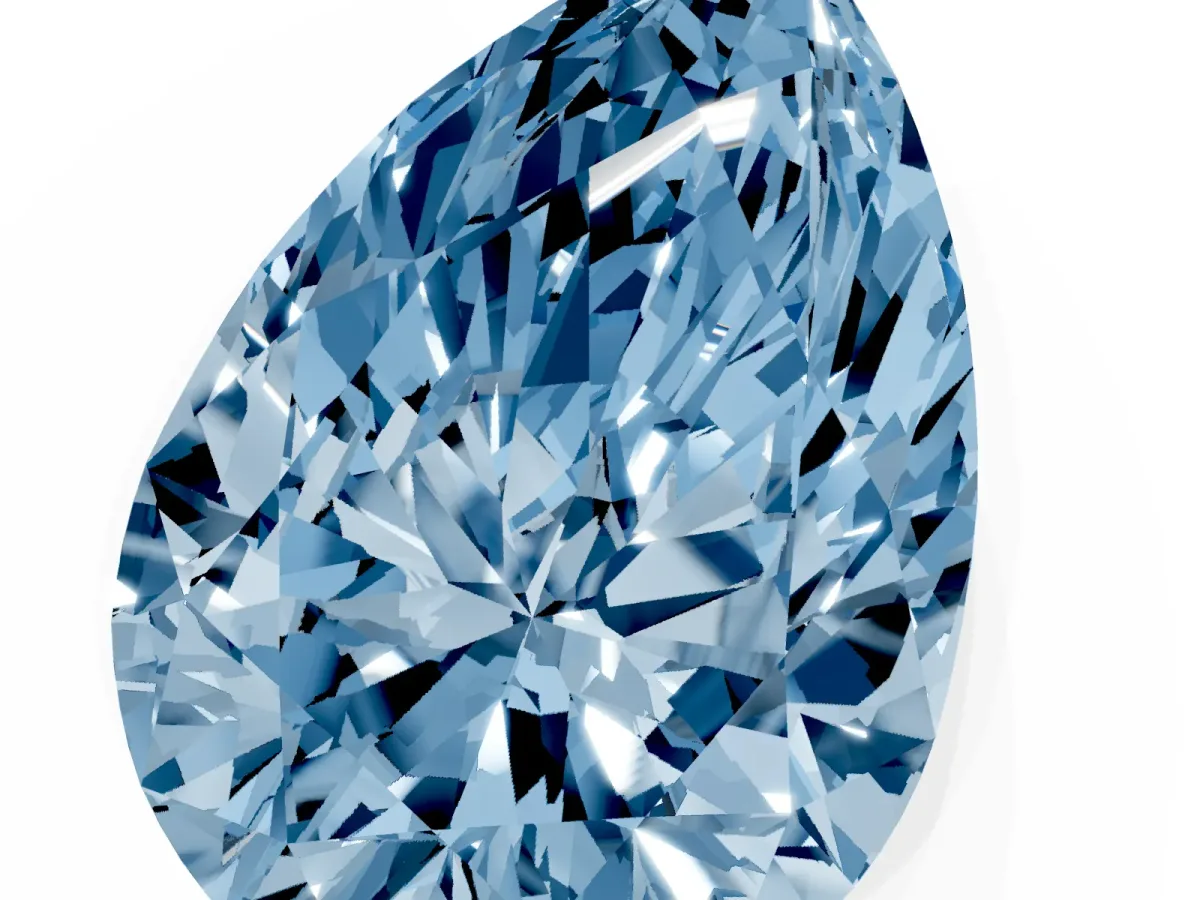 Fancy Blue Pear Cut Diamond Ring with Marquise Side Stones and Prong Setting Yellow gold