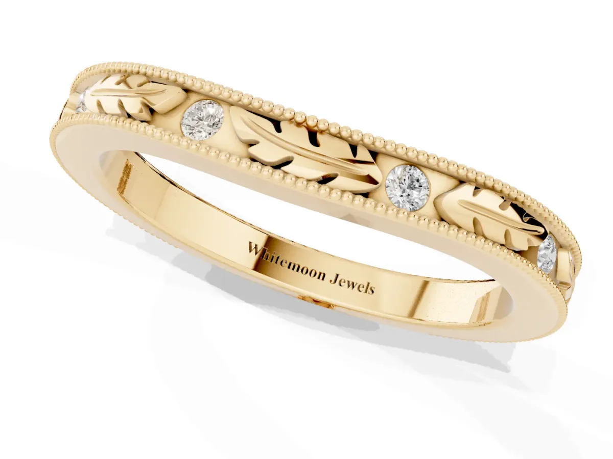 Milgrain Bezel Set Round Diamond Eternity Band Yellow gold