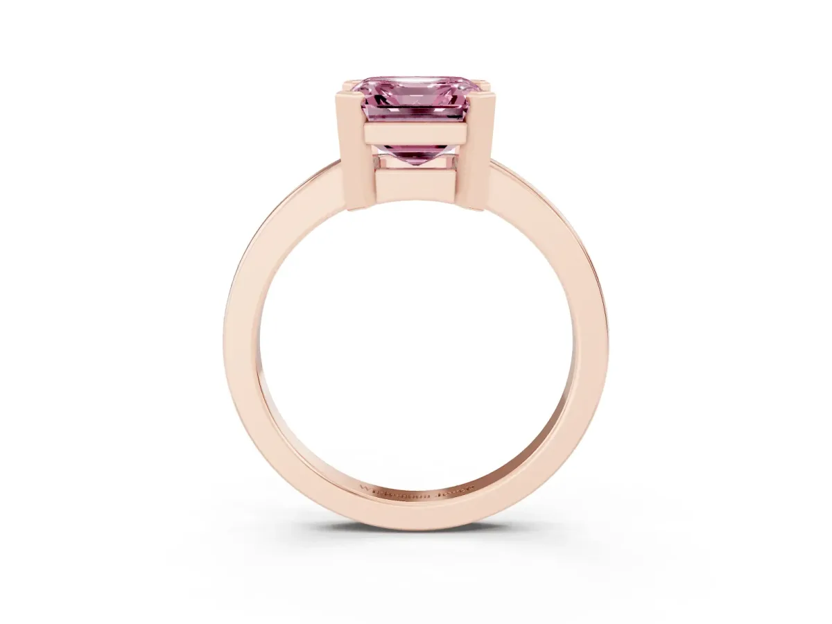 Fancy Pink Asscher Cut Cut Solitaire Ring with Four-Prong Setting and Classic Band Rose gold