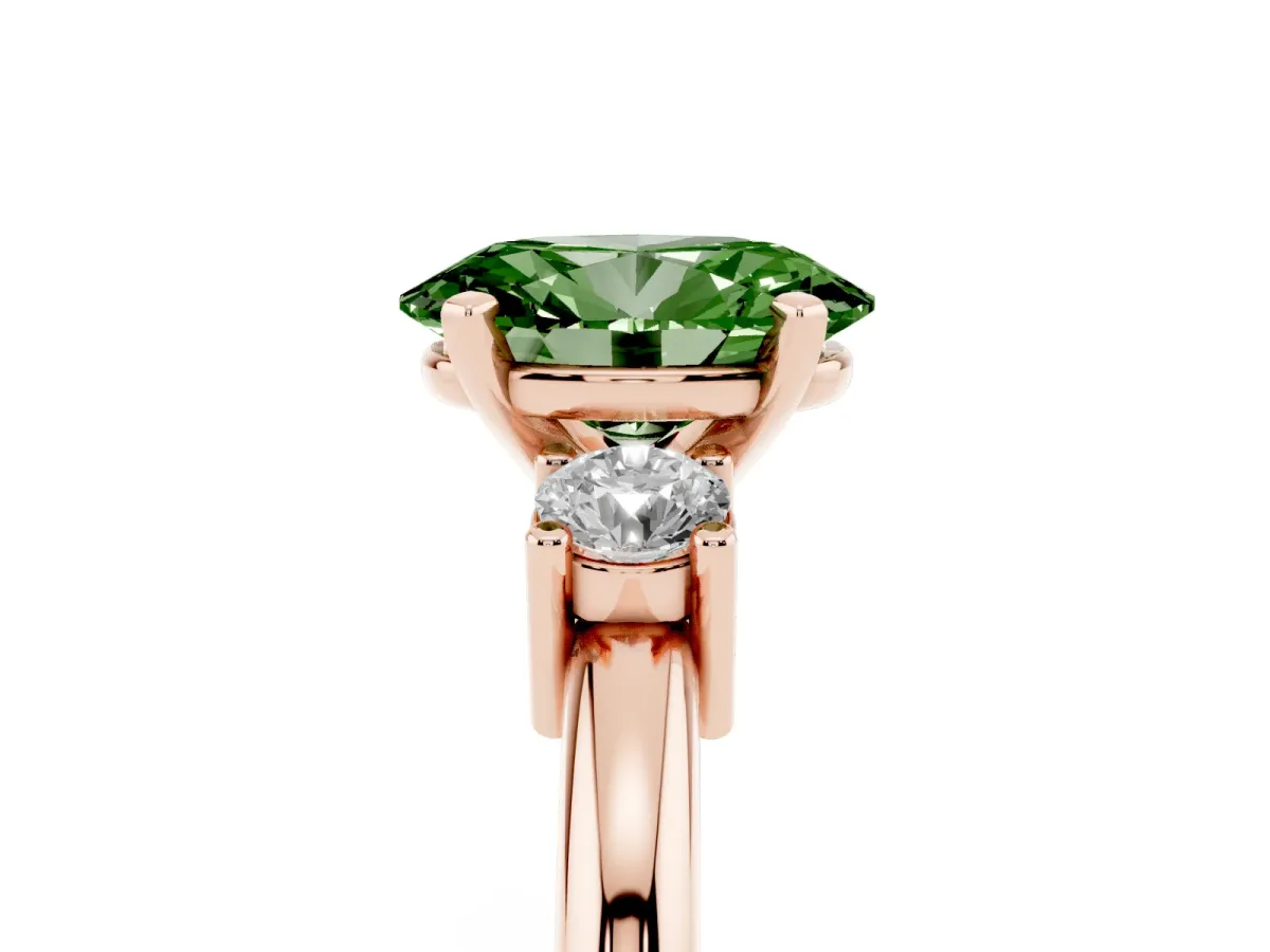 Fancy Green Three-Stone Oval Cut Cut Diamond Solitaire with Prong Setting and Classic Band Rose gold