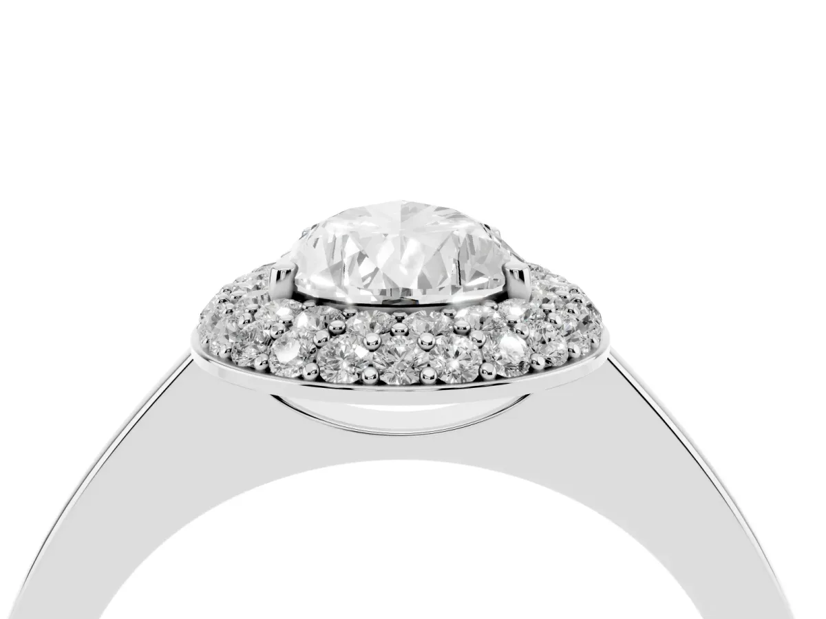 Pear Cut Halo Diamond Engagement Ring with Solitaire Band and Four-Prong Setting Silver