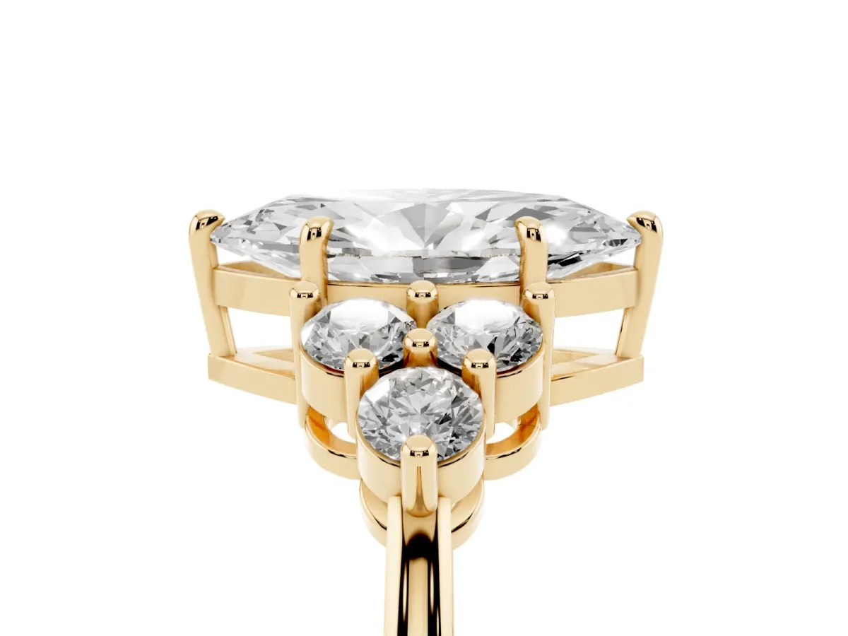 Marquise Cut Brilliant Diamond Cluster Accent Solitaire Ring with Prong Setting Yellow gold