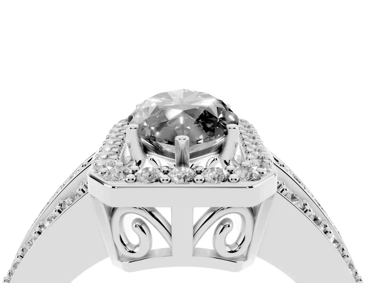 Fancy Black Marquise Cut Halo Diamond Ring with Round Split Shank and Prong Setting Platinum