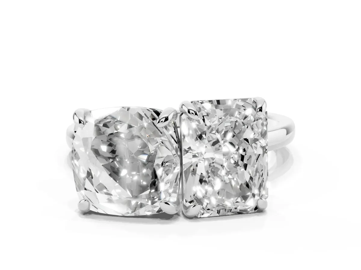 Cushion and Radiant Toi Moi Ring with Prong Setting and Plain Band Silver