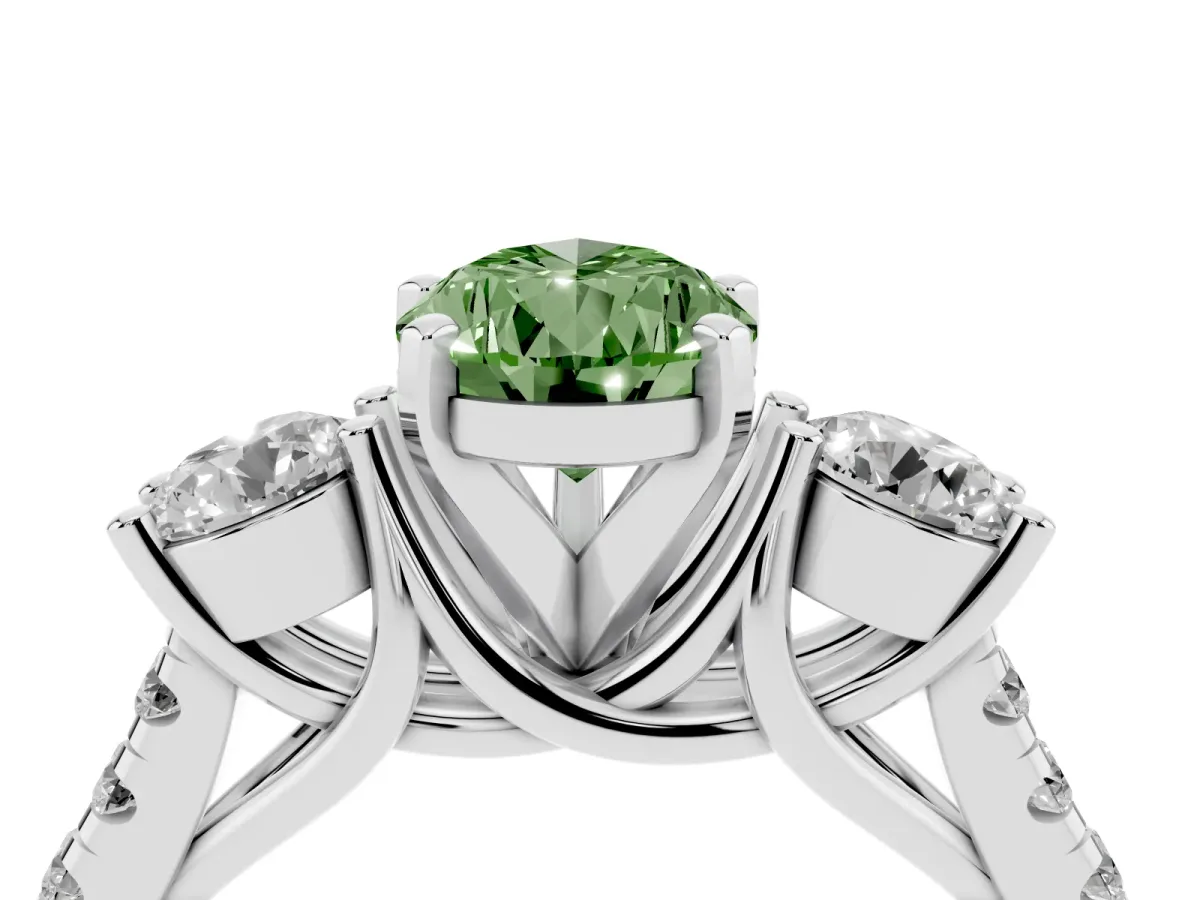 Fancy Green Three-Stone Pear Cut Diamond Pavé Band with Four-Prong Setting Platinum