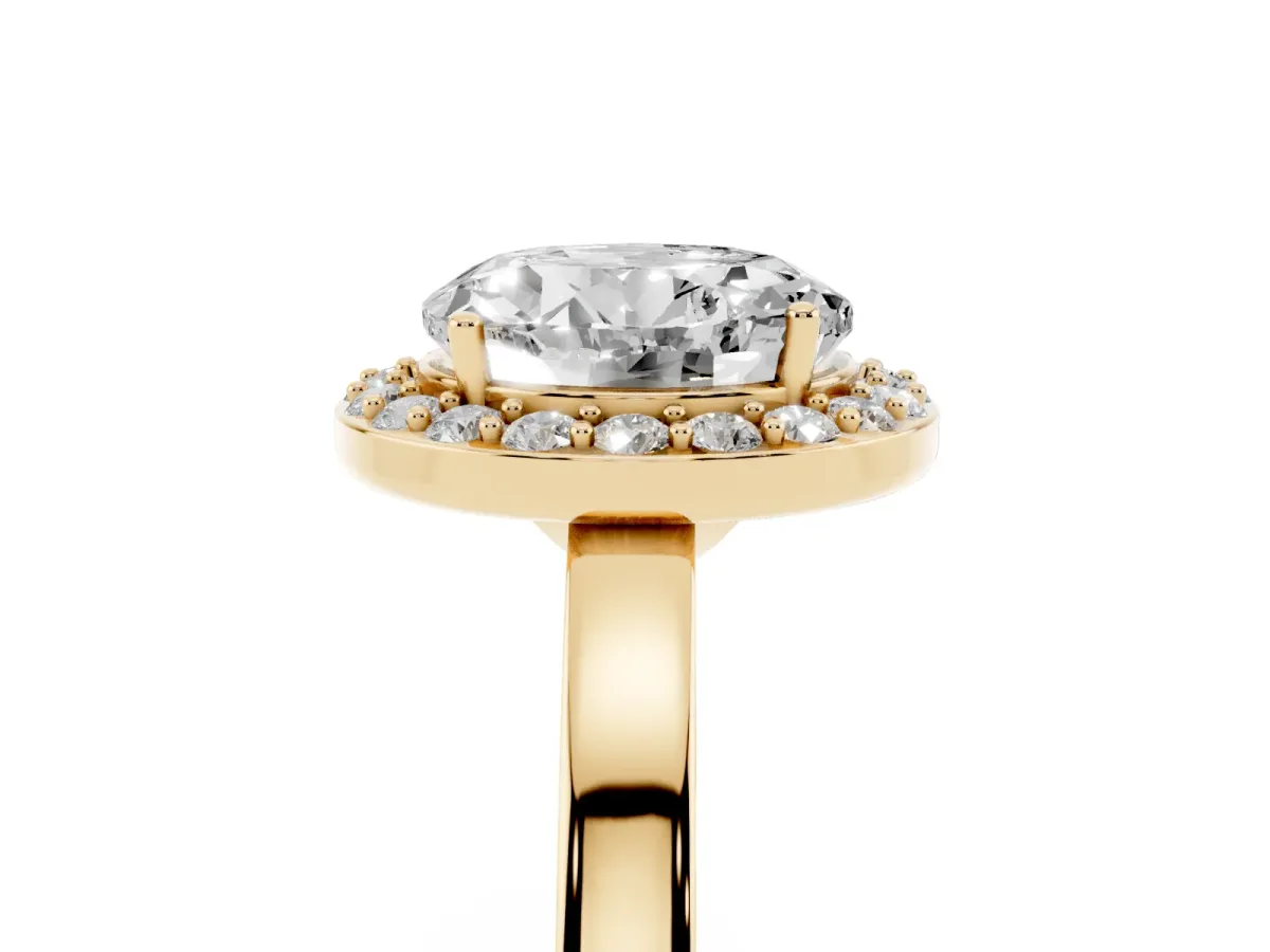 Round Cut Halo Diamond Ring with Solitaire Band and Prong Setting Yellow gold