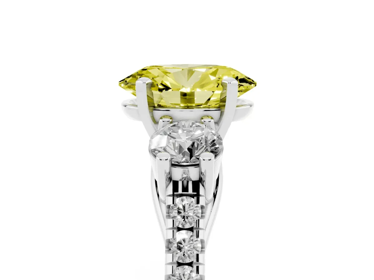 Fancy Yellow Three-Stone Oval Cut Diamond Pavé Band with Four-Prong Setting Platinum