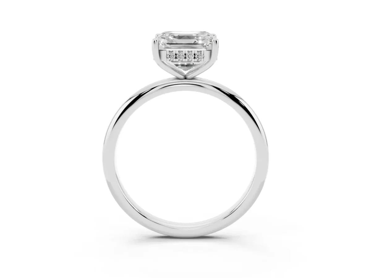 Asscher Cut Cut Solitaire Engagement Ring with Four-Prong Setting and Classic Band Silver