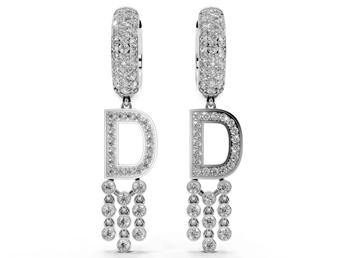 Round Diamond Initial D Huggie Hoop Earrings Platinum