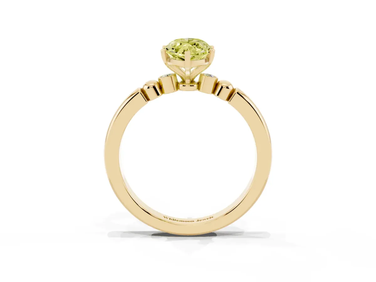 Fancy Yellow Marquise Cut Solitaire Beaded Band with Four-Prong Setting Yellow gold
