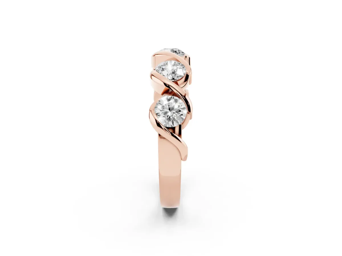 Round Diamond Wave Band with Channel Setting and Shared Prongs Rose gold