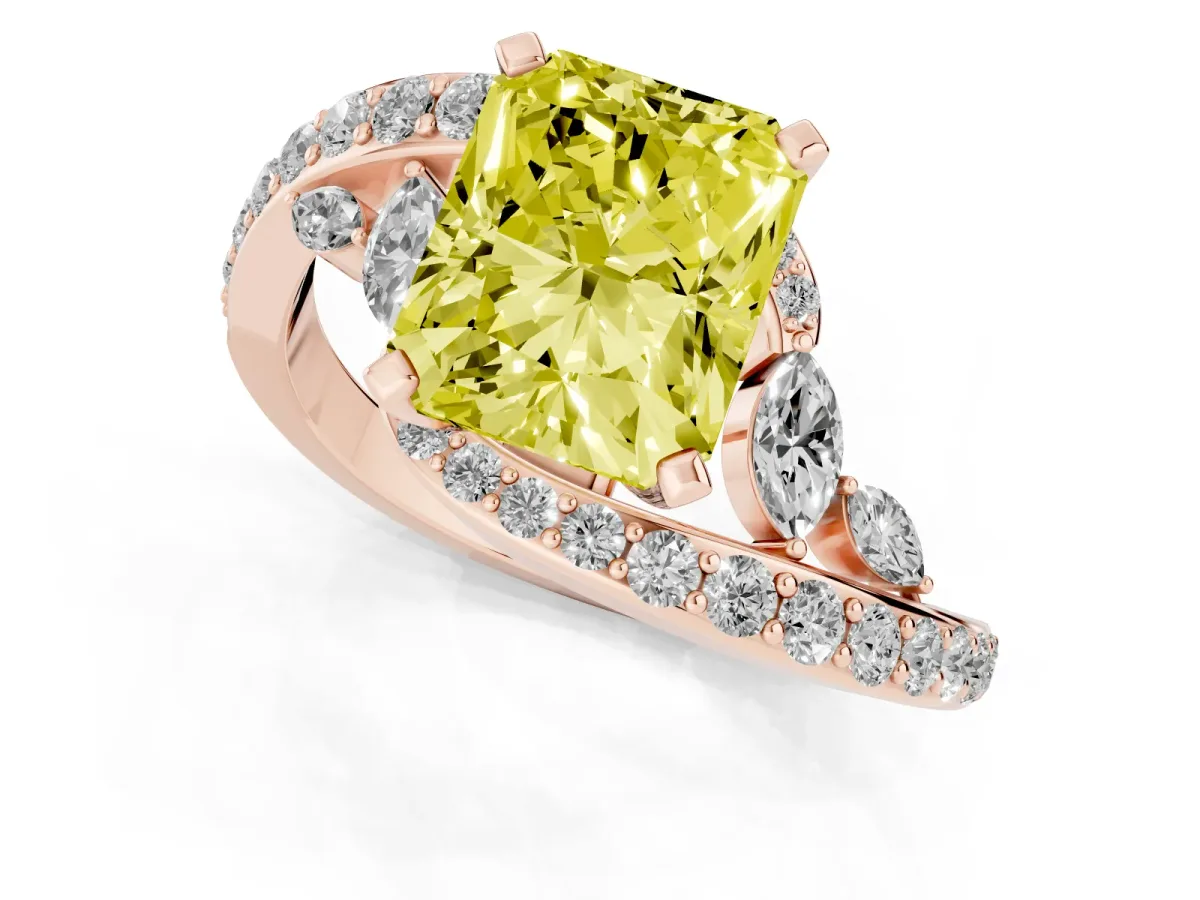 Fancy Yellow Radiant Cut Solitaire with Pavé Twist Band and Four-Prong Setting Rose gold