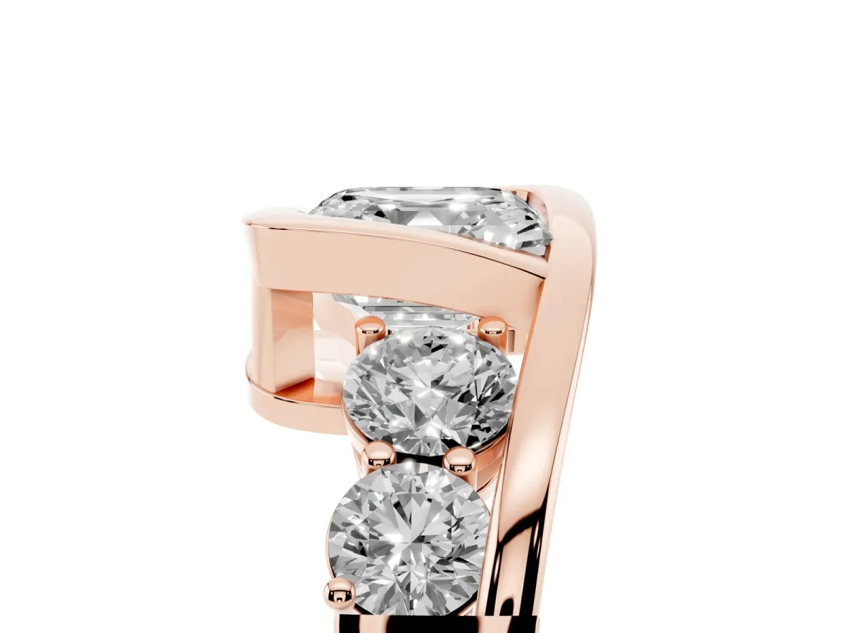 Bezel Set Asscher Cut Diamond Bypass Ring with Round Accents Rose gold
