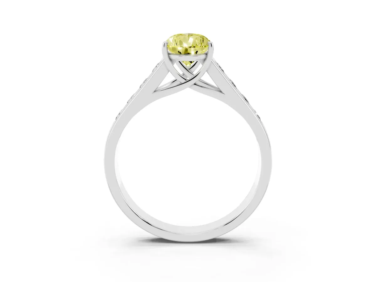 Fancy Yellow Pear Cut Solitaire Channel-Set Diamond Engagement Ring with Four-Prong Setting Platinum