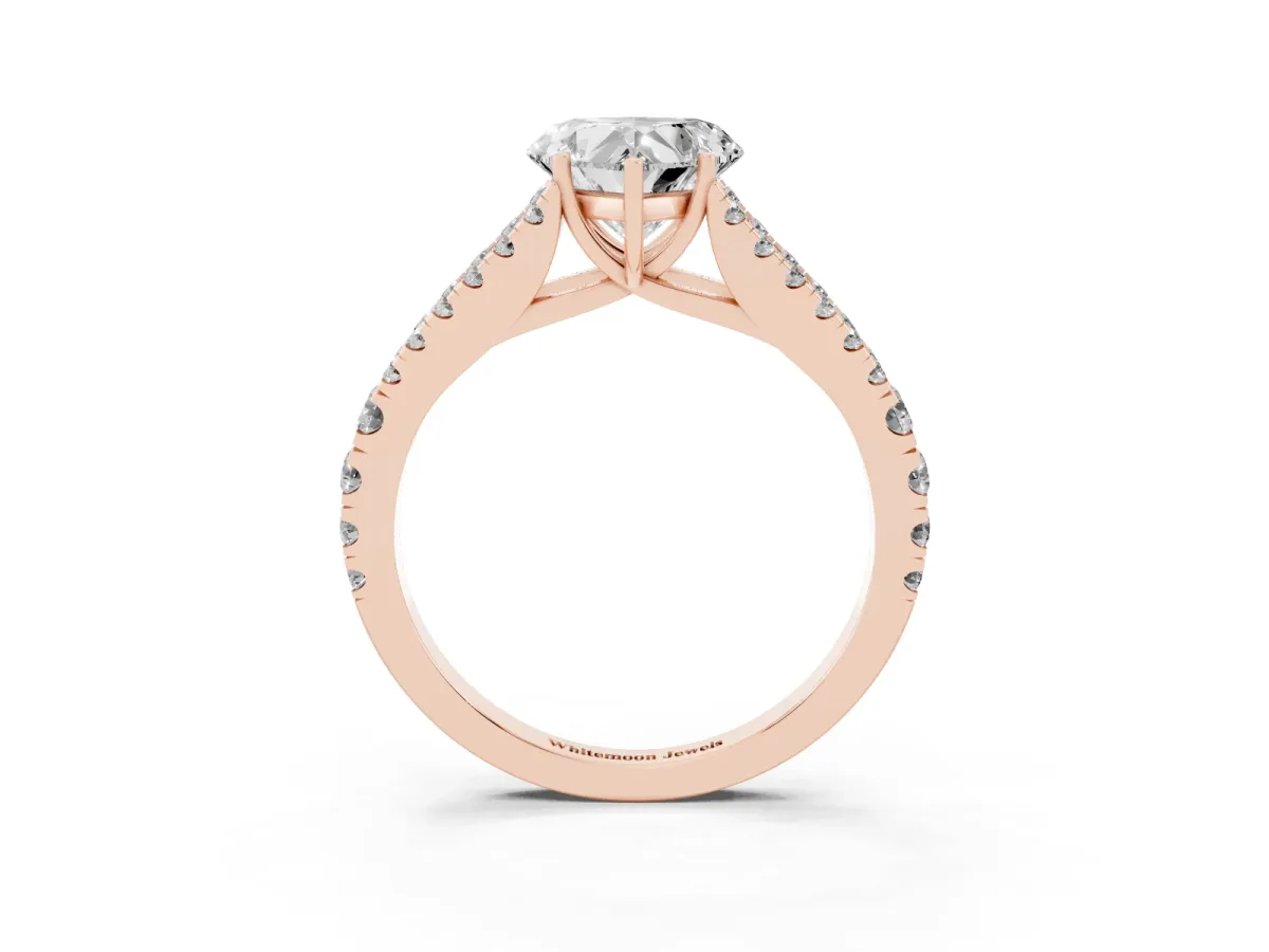 Heart Cut Diamond Split Shank Pavé Engagement Ring with Four-Prong Setting Rose gold