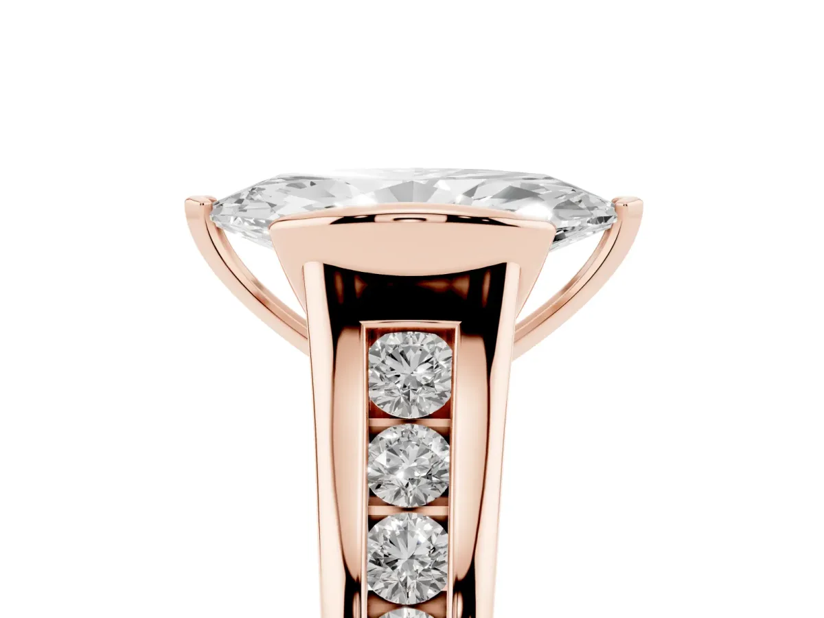 Marquise Cut Solitaire Bezel-Set Diamond Ring with Channel-Set Band Rose gold