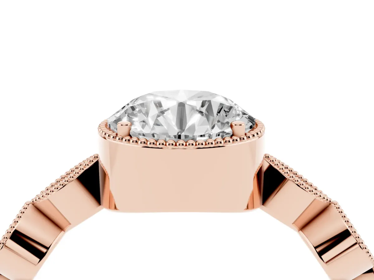 Round Cut Diamond Vintage Milgrain Ring with Round Stations Rose gold