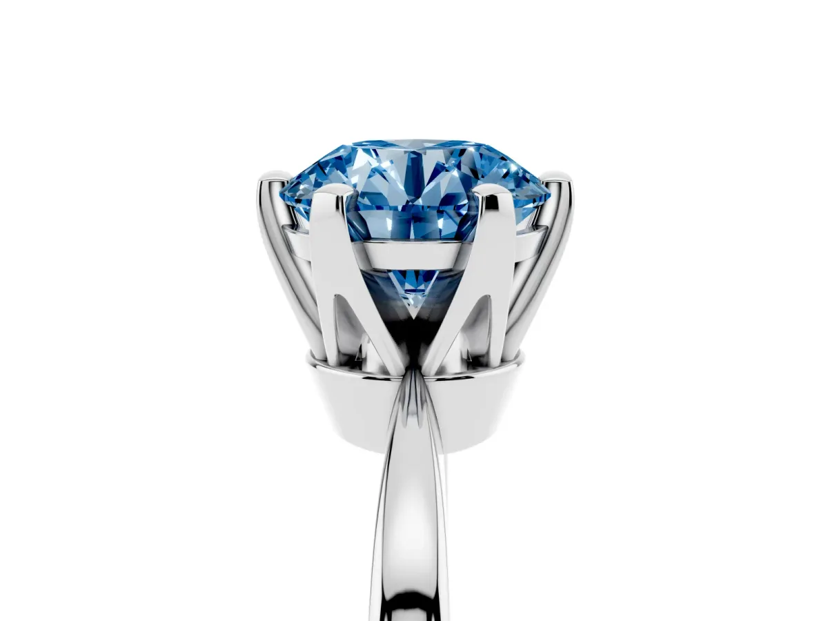 Fancy Blue Round Cut Solitaire Engagement Ring with Six-Prong Setting and Tapered Band White gold