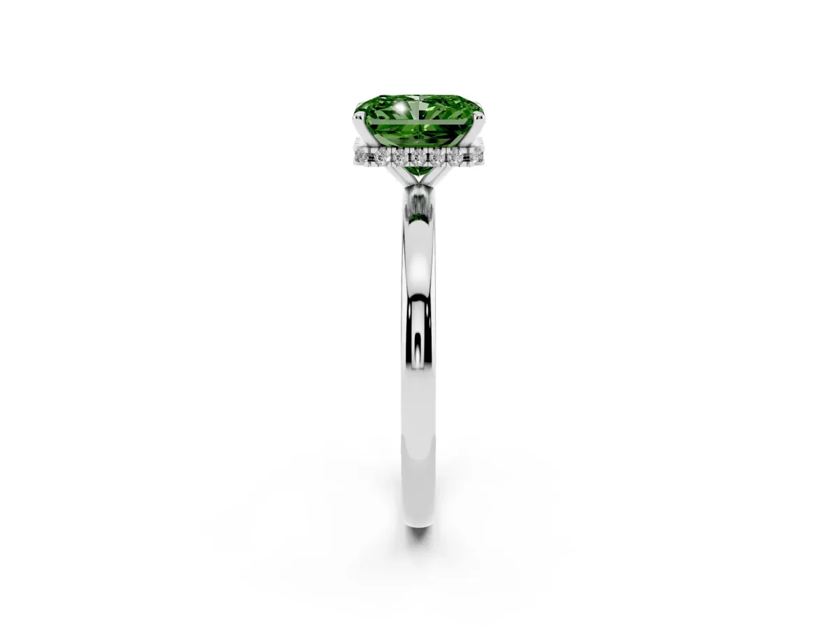 Fancy Green Radiant Cut Solitaire Engagement Ring with Cathedral Band and Four-Prong Setting Silver