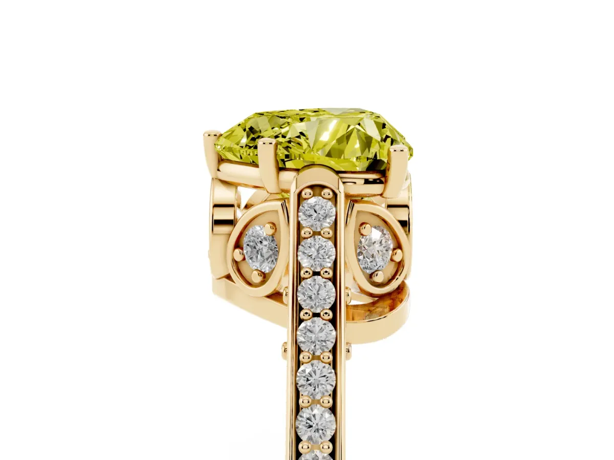 Fancy Yellow Heart Cut Cut Cathedral Pave Diamond Engagement Ring with Six-Prong Setting Yellow gold
