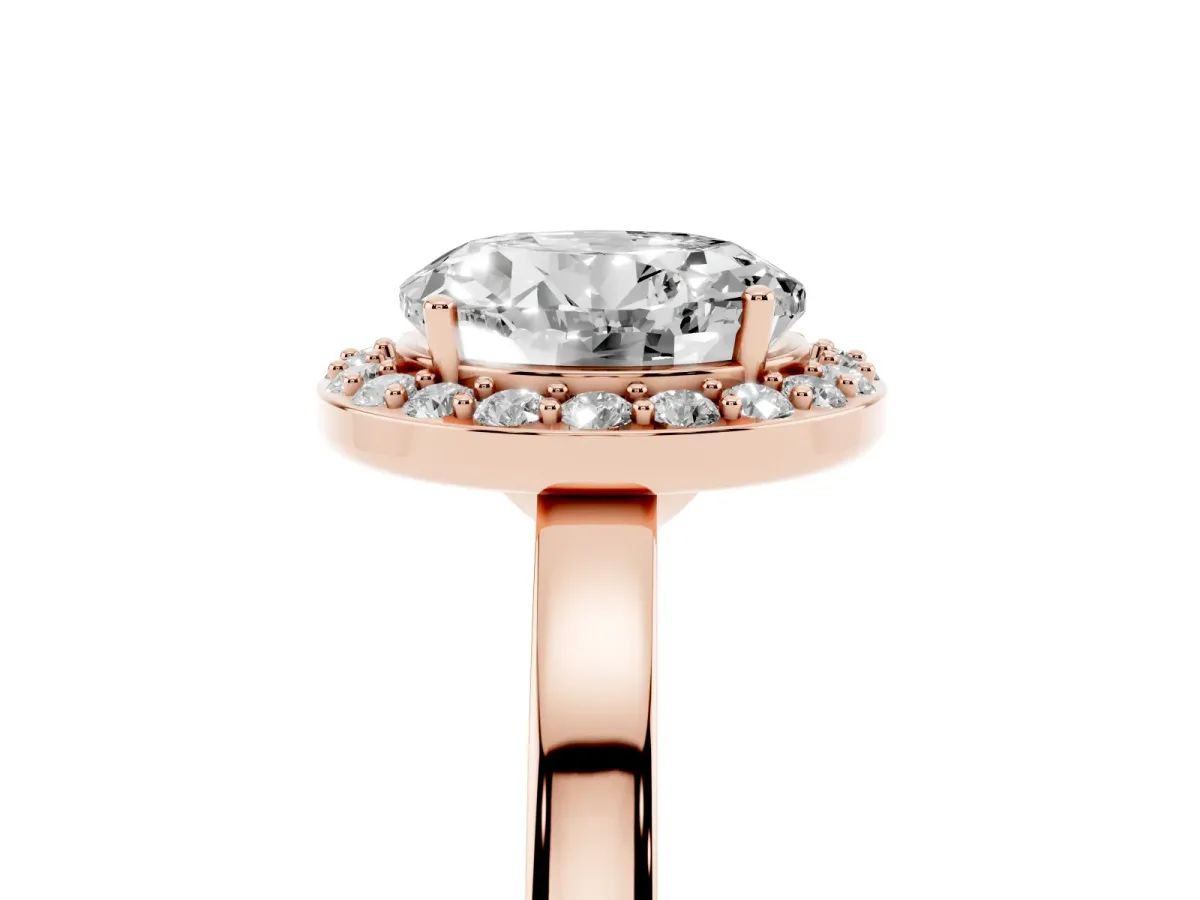 Round Cut Halo Diamond Ring with Solitaire Band and Prong Setting Rose gold