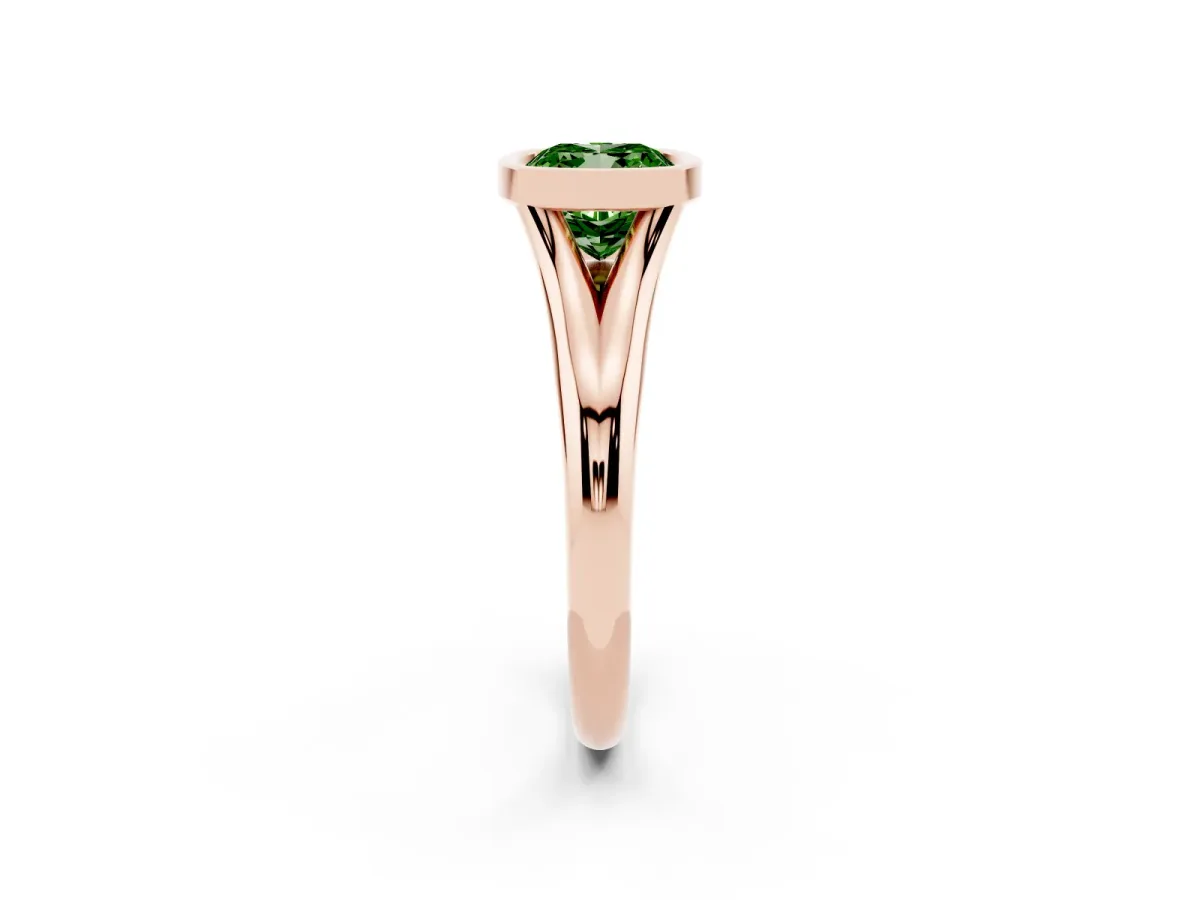 Fancy Green Bezel Set Cushion Cut Solitaire Diamond Ring with Smooth Band Rose gold