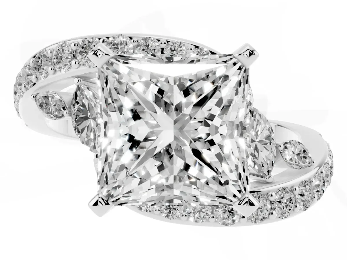 Princess Cut Solitaire with Pavé Twist Band and Four-Prong Setting Silver