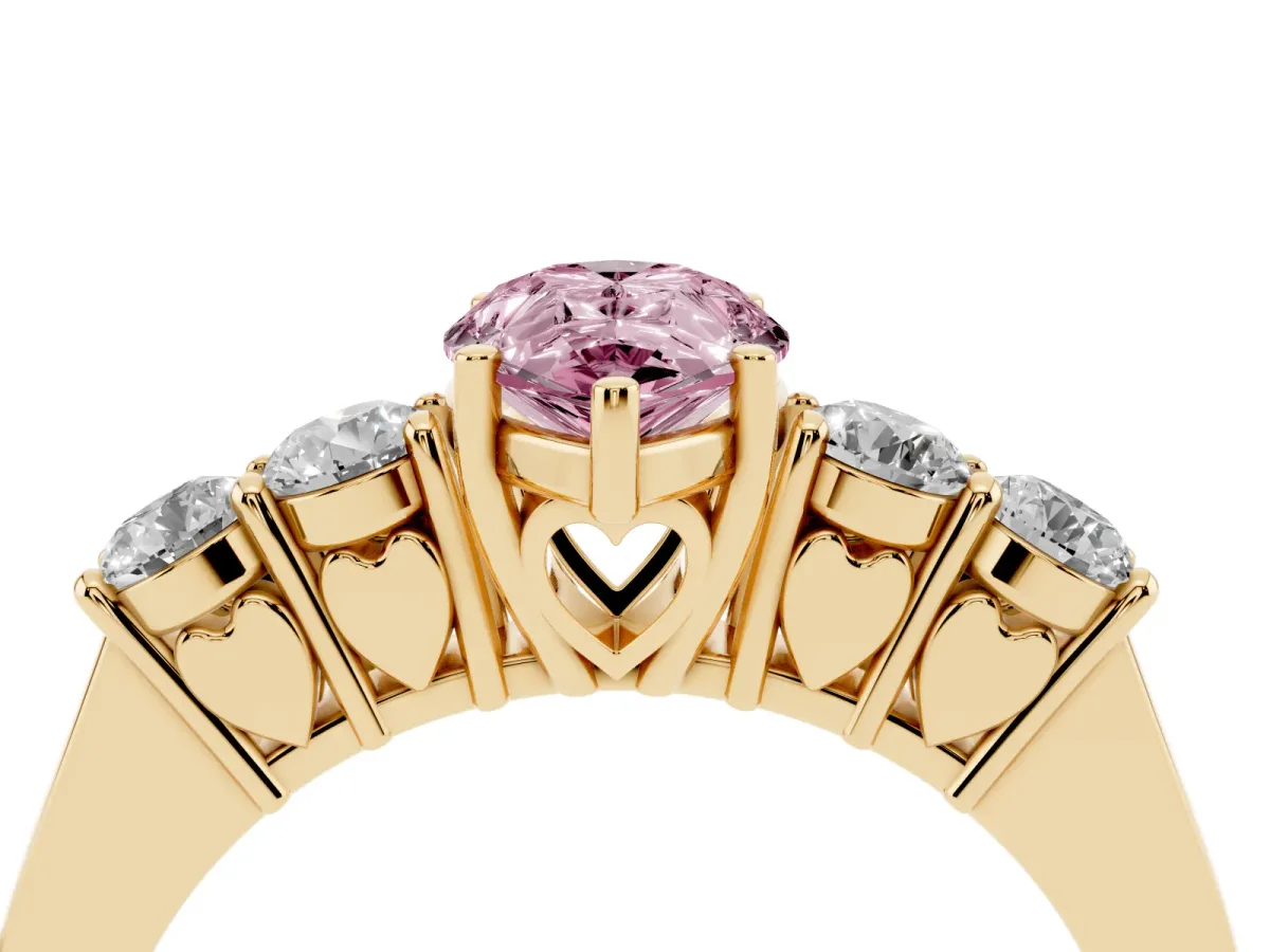 Fancy Pink Pear Cut Cut Diamond Five-Stone Prong Set White Gold Ring Yellow gold