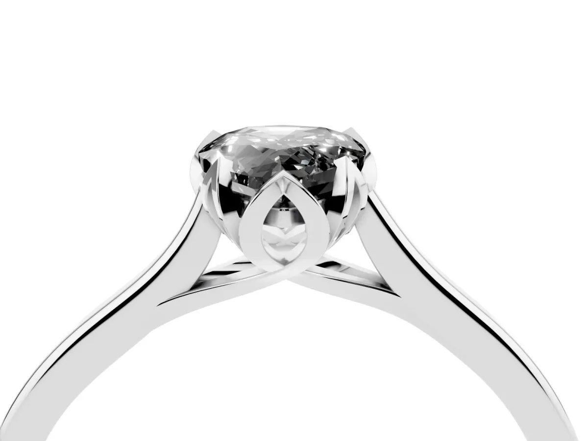 Fancy Black Pear Cut Diamond Solitaire Ring with Flower Prong Setting and Classic Band Silver