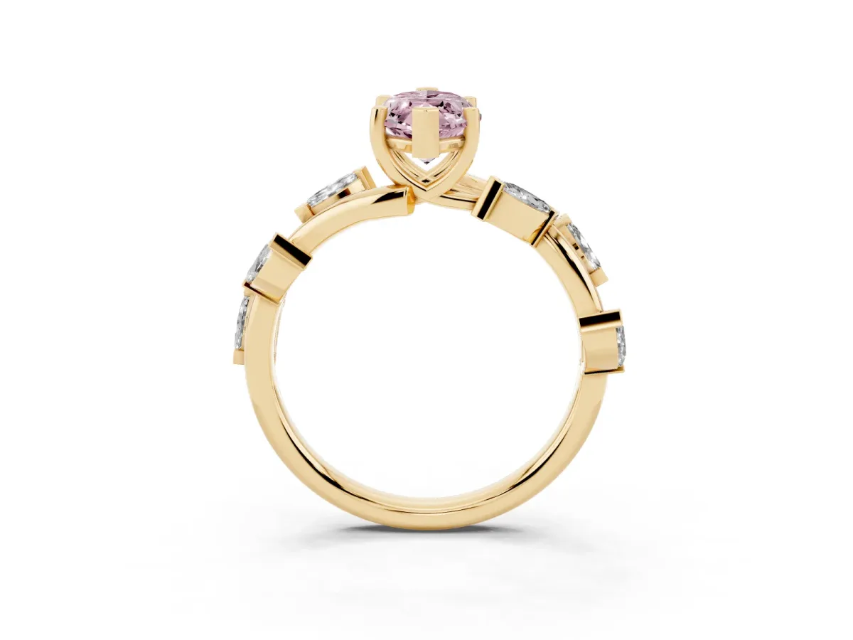 Fancy Pink Marquise Cut Solitaire Twisted Band Marquise Accent Prong Setting Ring Yellow gold