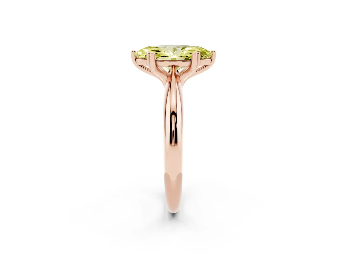 Fancy Yellow Marquise Cut Cut Solitaire Engagement Ring with Tapered Band and Four-Prong Setting Rose gold