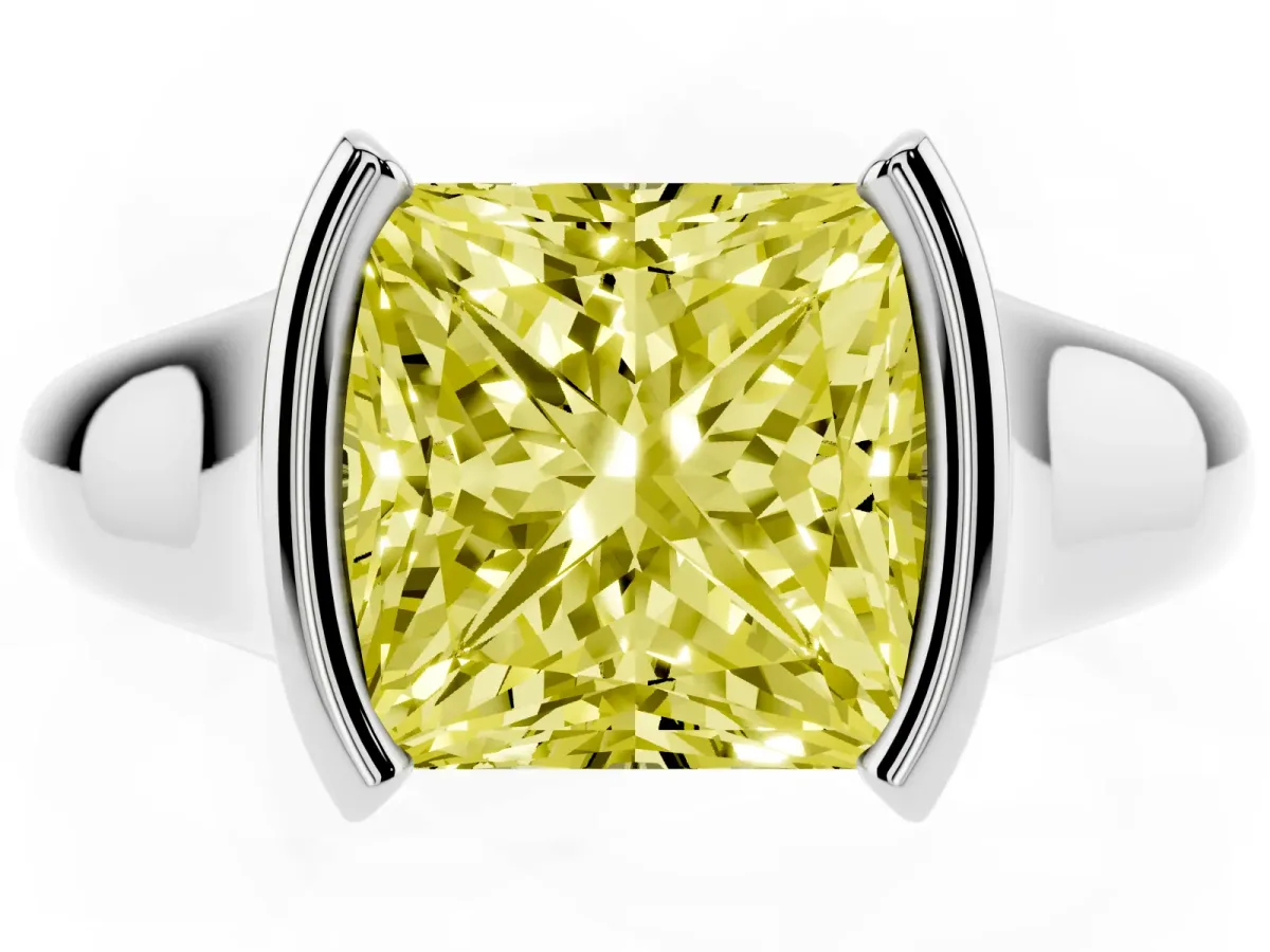 Fancy Yellow Princess Cut Solitaire Tension Set Diamond Ring with Split Shank Band Platinum