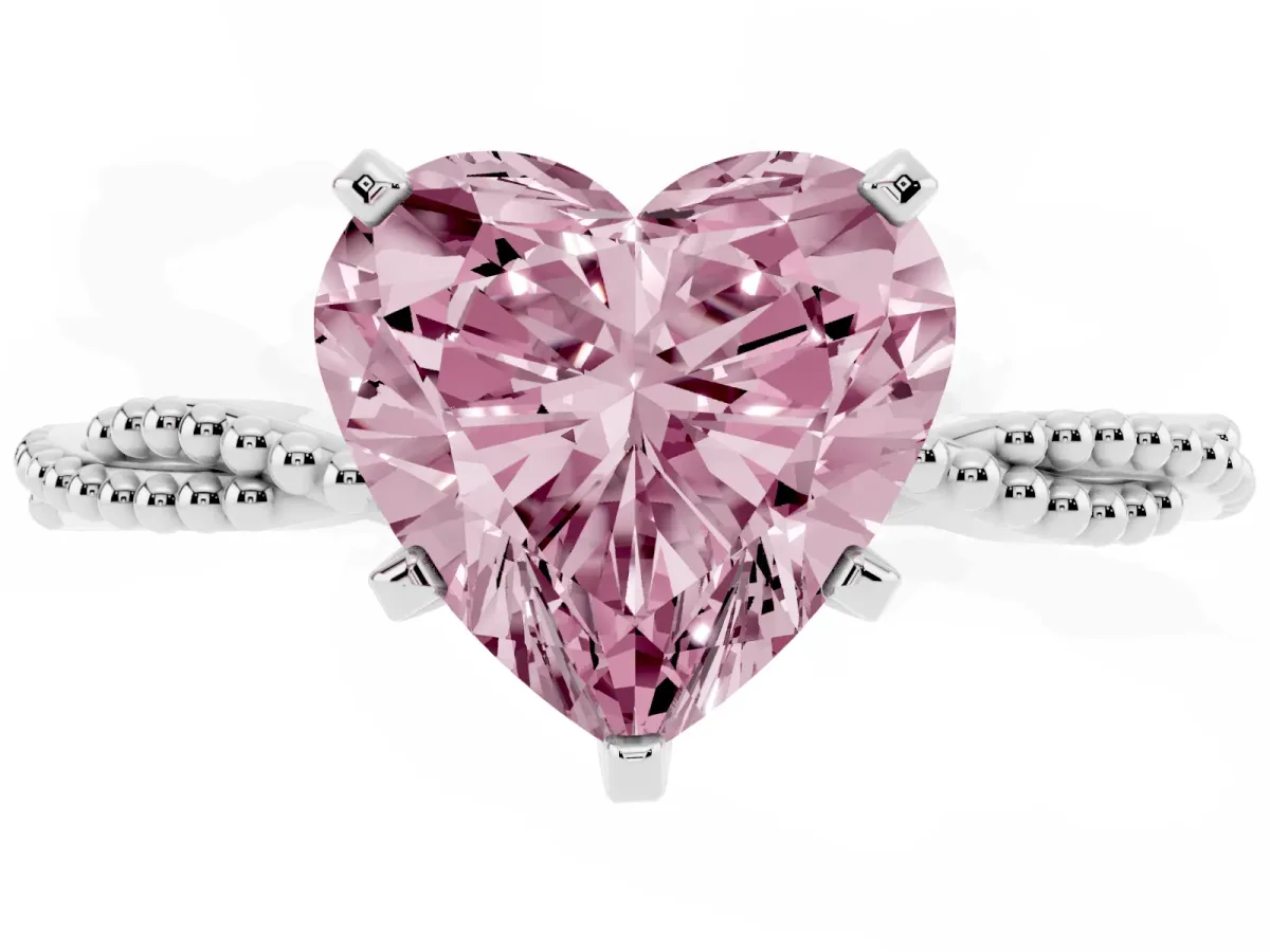 Fancy Pink Heart Cut Solitaire Twisted Band with Bead Prong Setting Silver